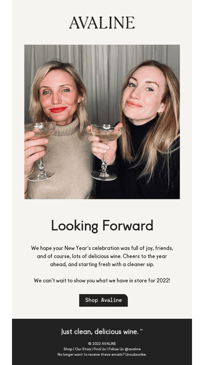 Avaline happy new year email